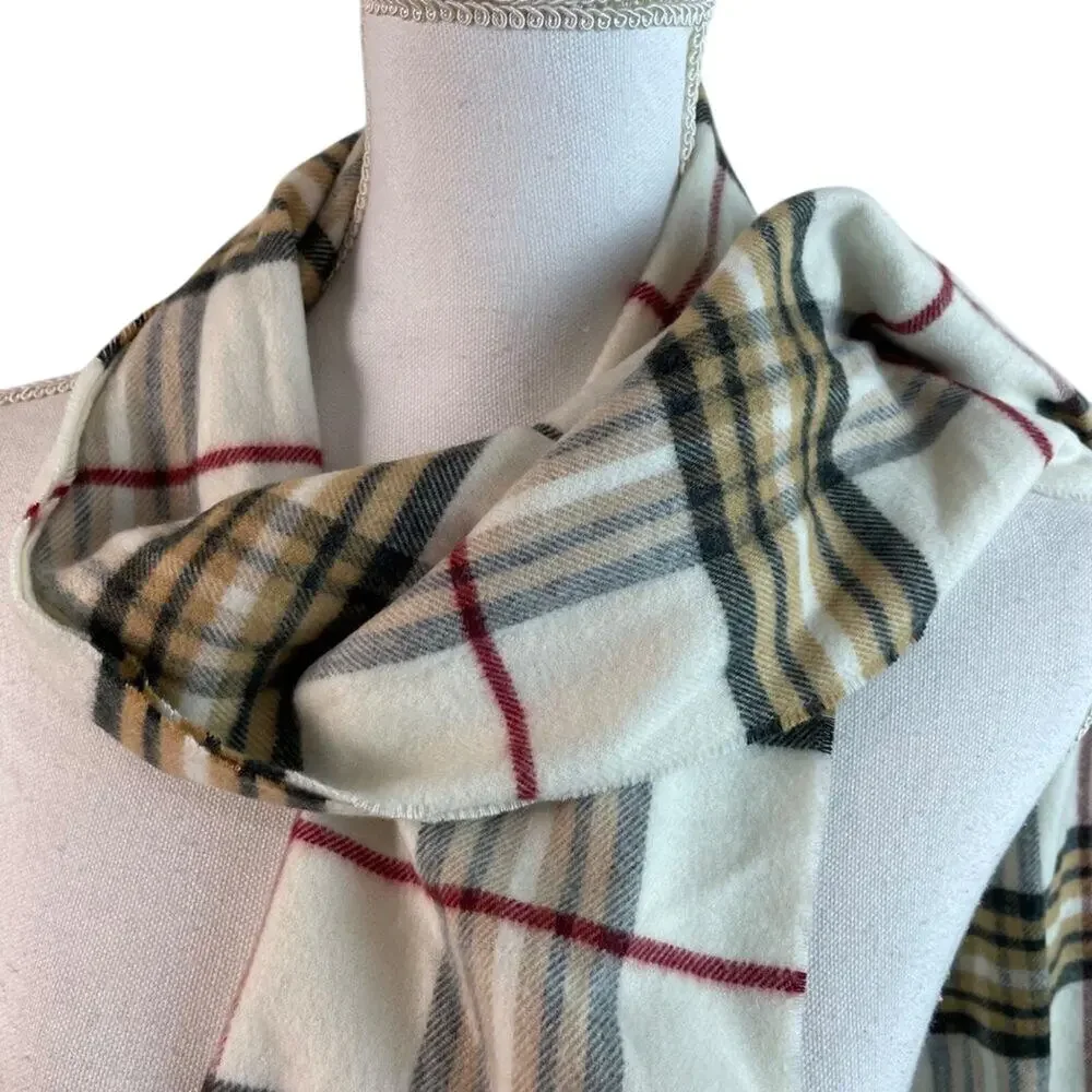 V. Fraas Cashmink Plaid Fringe Scarf